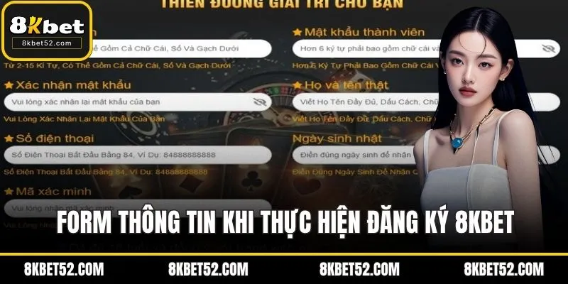 Form thông tin khi thực hiện đăng ký 8KBET